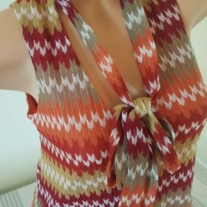 Tie-Neck Zig-Zag Print Dress